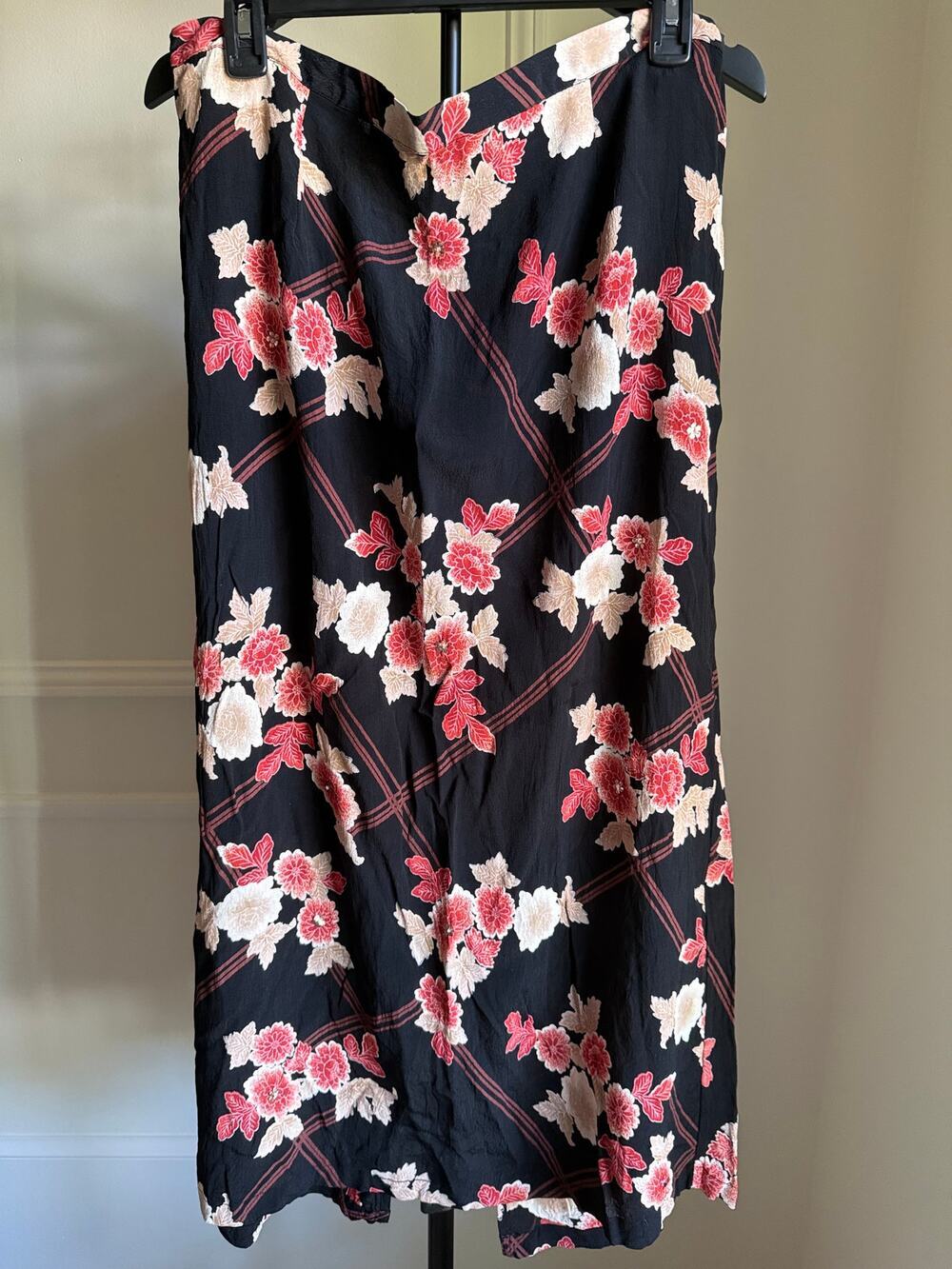 Vintage Kathie Lee Collection Floral Maxi Skirt Size 16 Black Rayon